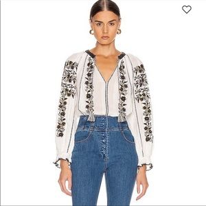 Ulla Johnson White Embellished Balloon Sleeve Rima Top